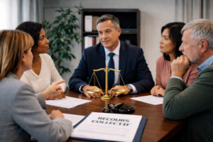 Personnes discutant des avantages et inconvénients d’une action collective