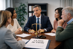 People discussing the pros and cons of class action lawsuit